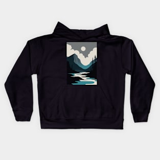 Blue and Black Flat Colored Lake Kids Hoodie